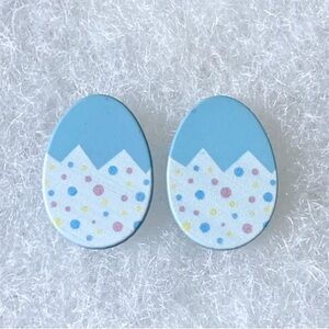 Blue Polka Dot Easter Eggs Silver Toned Stud Earrings